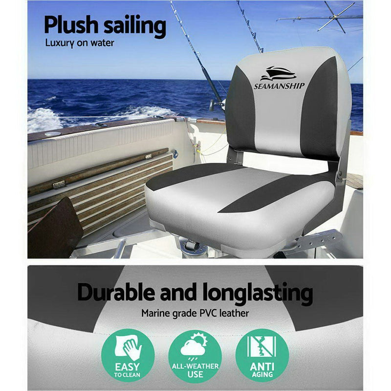 Set of 2 Folding Swivel Boat Seats - Grey