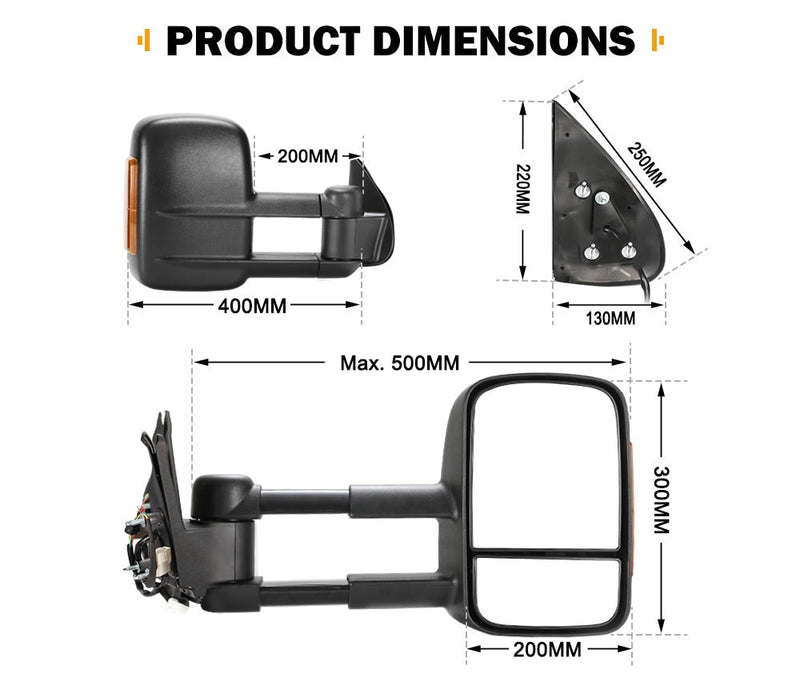 Pair Extendable Towing Mirrors Gen1 for Toyota Hilux 2005-2015 N70