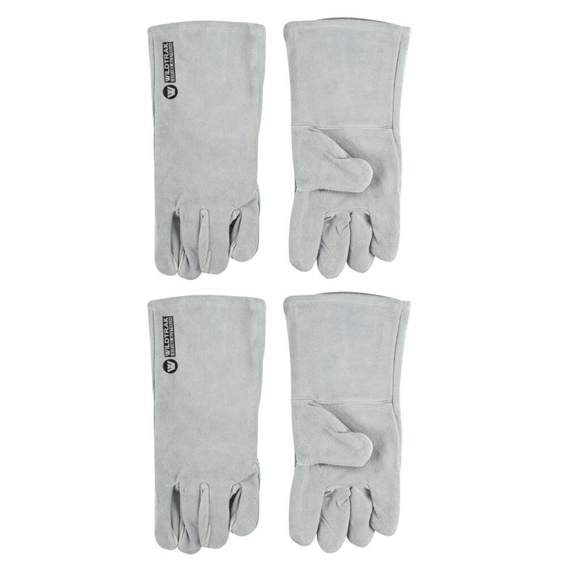 2x 2pc Wildtrak One Size Cotton/Leather Hand Glove Set Camping Protection Grey