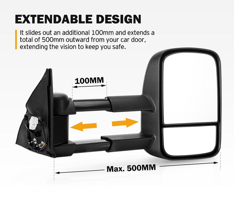 Pair Extendable Towing Mirrors for Toyota Prado 150 Series 2009 - 2019