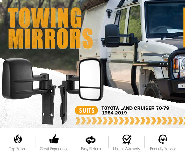 SAN HIMA Extendable Towing Mirrors Pair  For Toyota Landcruiser 70-79 1984-2019