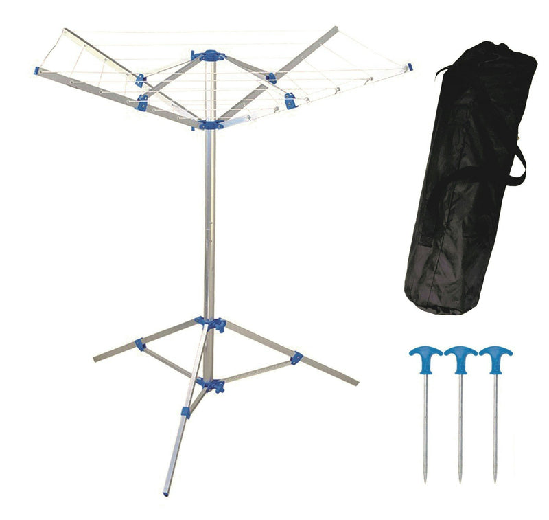 Portable folding rotary camping caravan clothes line with carry bag
