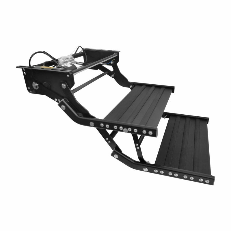 Black Double 12v Electric Caravan Step with LED Light