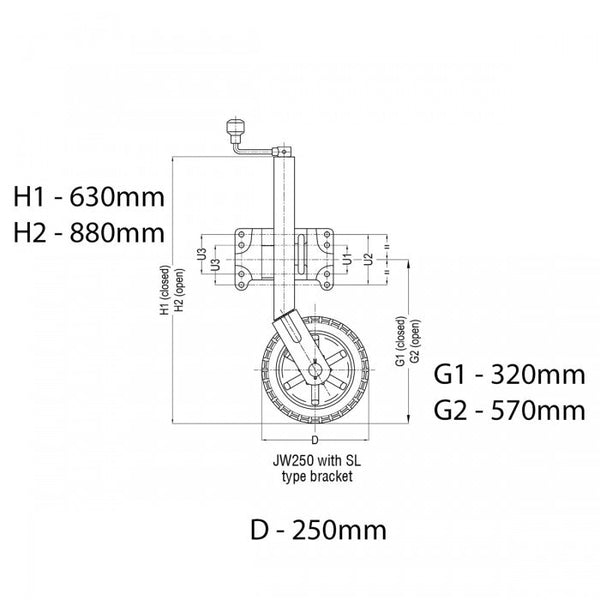 ALKO Premium 10" 250mm Heavy Duty Large Swivel Bracket Jockey Wheel 623660XP3 / 450-00642