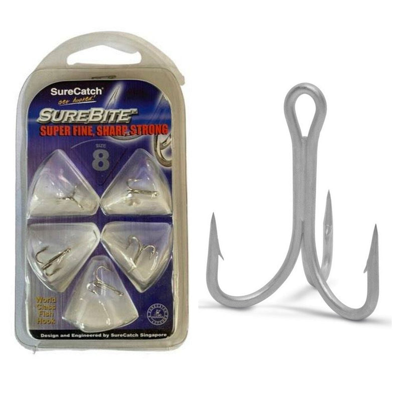 5 Pack of Size 8 Surecatch Tinned Treble Fishing Hooks