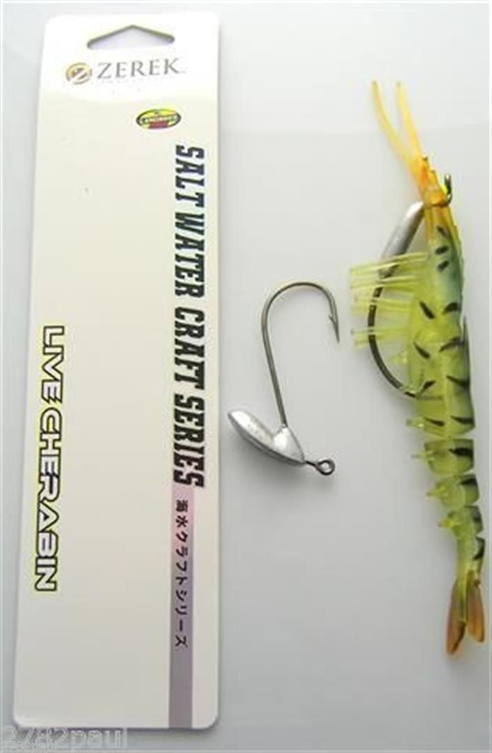 145mm Zerek Live Cherabin Pre Rigged Lumo Eyes Fishing Lure with Bonus Jig Head