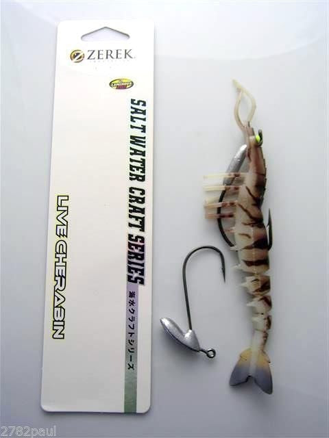 145mm Zerek Live Cherabin Pre Rigged Lumo Eyes Fishing Lure with Bonus Jig Head