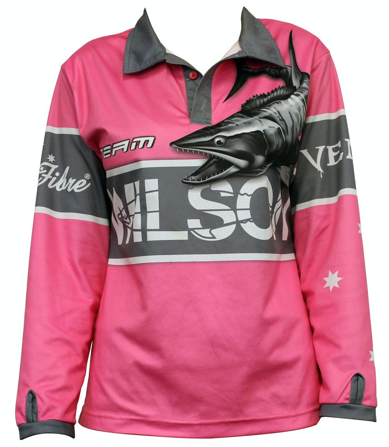 Team Wilson Pink Tournament Long Sleeve Fishing Shirt with Collar-Fishing Jersey