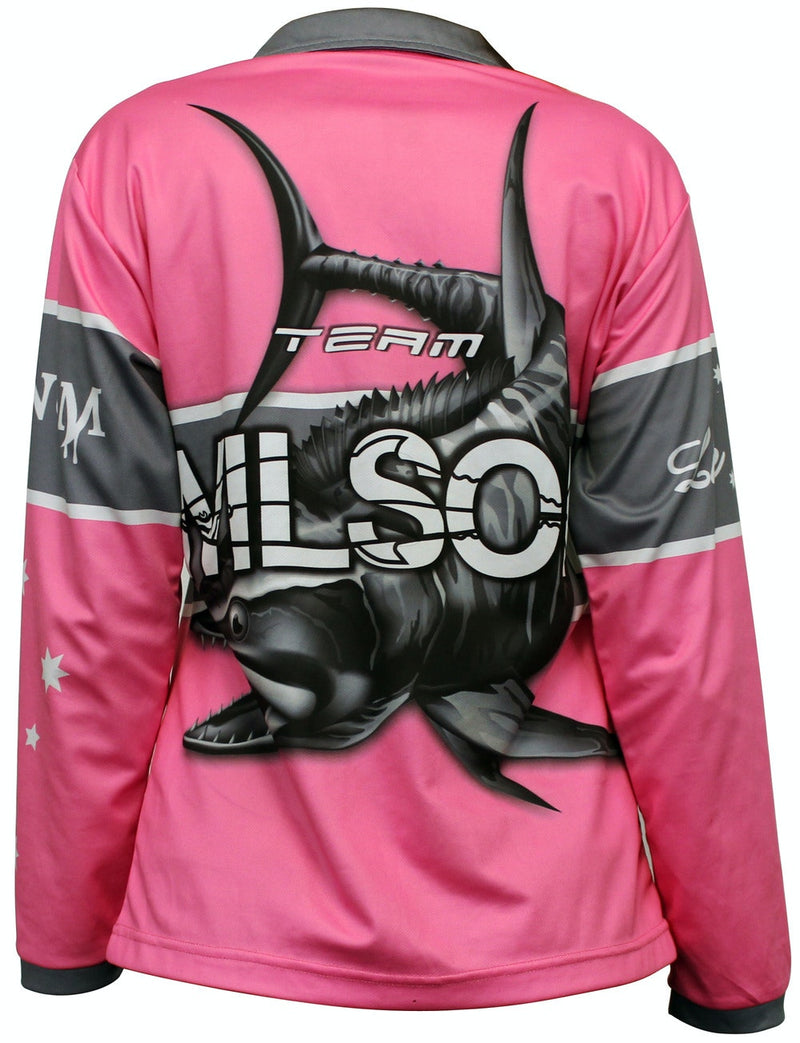 Team Wilson Pink Tournament Long Sleeve Fishing Shirt with Collar-Fishing Jersey