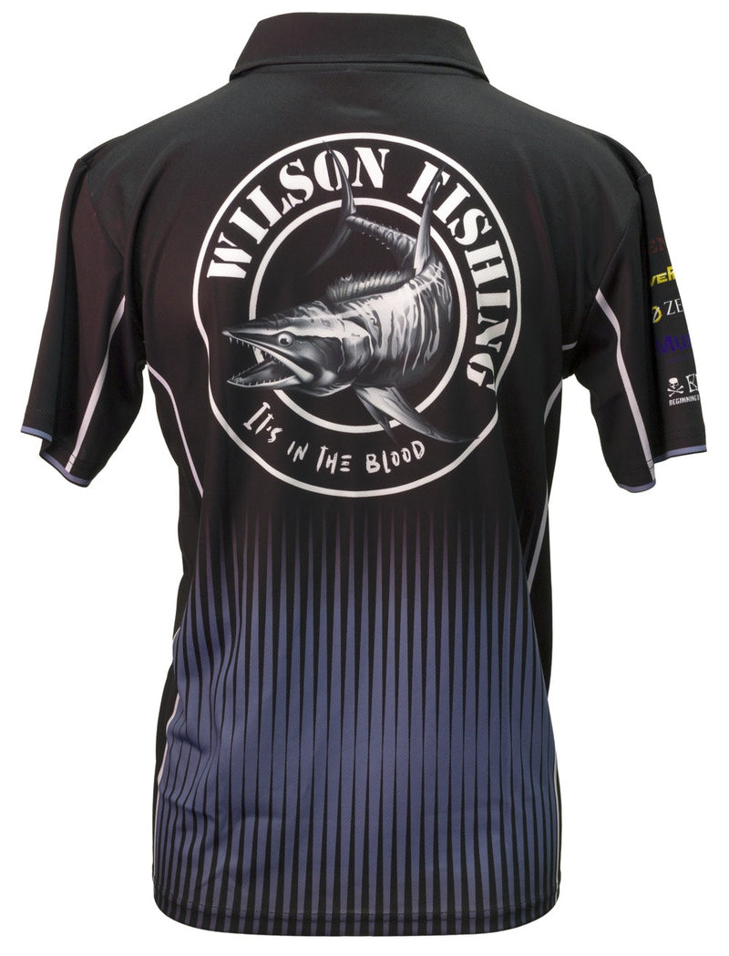 Wilson Fishing Sublimated Black Polo Shirt - UPF 50+ Comfy Breathable Material