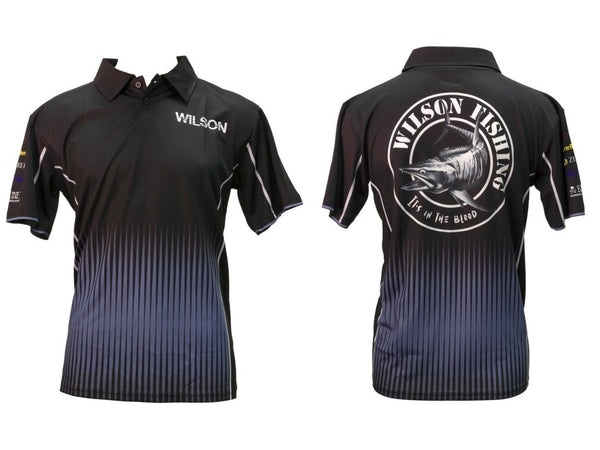 Wilson Fishing Sublimated Black Polo Shirt - UPF 50+ Comfy Breathable Material